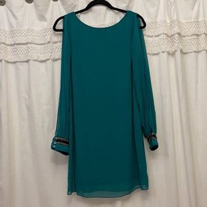 Green Bell Sleeve Dress with Arm Reveals